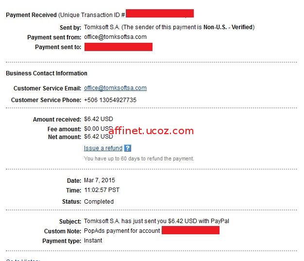 Payment Proof Popads.net - Amount recived: $5.00-  Instant