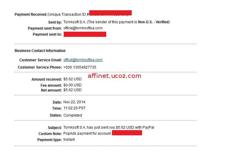 Payment Proof Popads.net -$5,62 -  Instant-  thank you Popads.net!!
