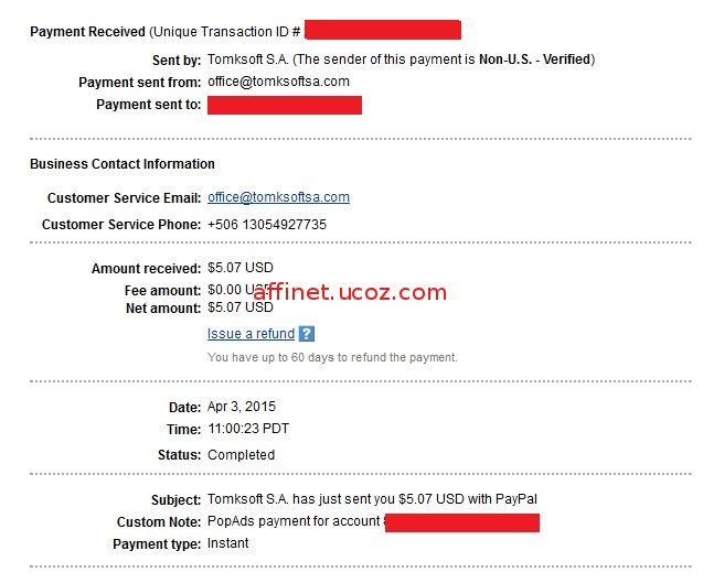 Payment Proof Popads.net - Amount recived: $5,07