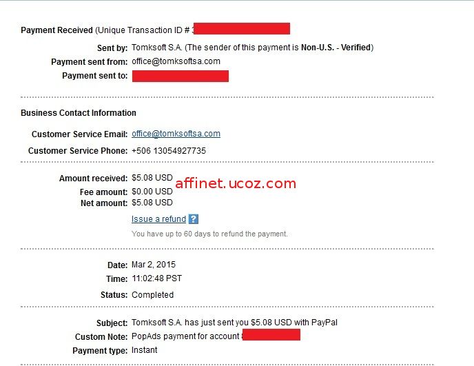 Payment Proof Popads.net - Amount recived: $5,08