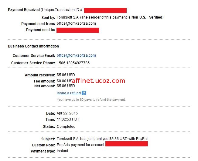 Amount recived: $5,86 (Popads.net Payment Proof)