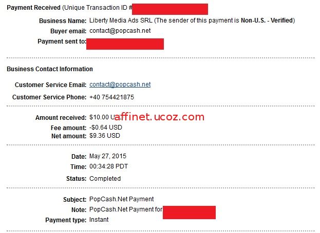 My 36th payment from Popcash - $9.36 (May 27, 2015)