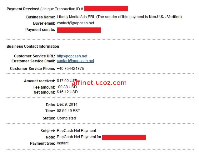 This is Payment Proof 5th from Popcash . Net amount $16.12
