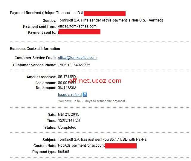 Popads Payment Proof $5.17 (21 mar 2015)