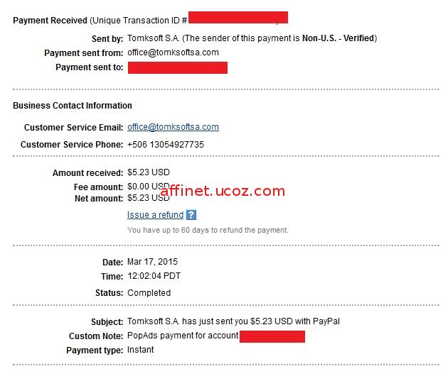 Popads Payment Proof $5.23 (17 mar 2015)