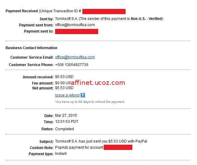 Popads Payment Proof $5.53 (27 mar 2015)