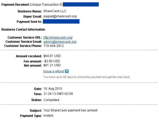 sharecash payment proof