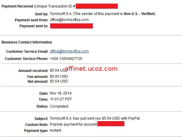 Payment Proof Popads.net,Amount recived: $5,54 -  Instant