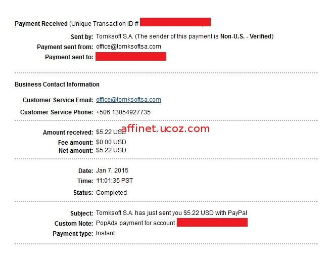 Popads Payment Proof $5.22 (7 ian 2014)
