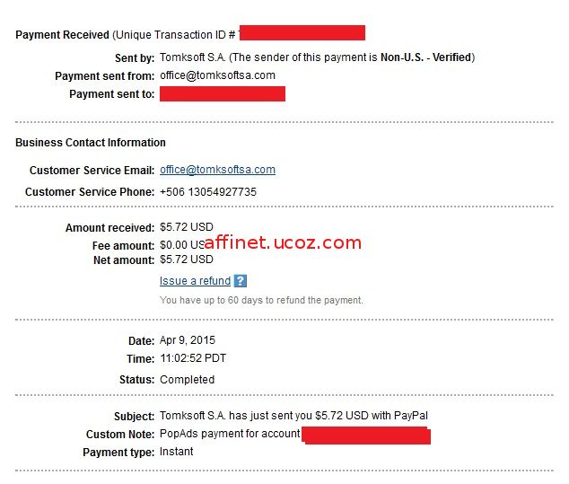 Popads Payment Proof $5.72 (9 apr 2014)